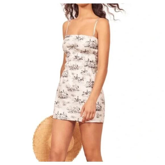 Reformation Tabatha Dress in Britannia Linen Smocked Ruffled Mini Size 12 - Picture 9 of 9